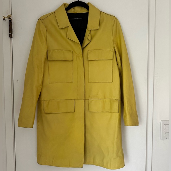 ♻️DONATED DEC. 2023♻️ 
Zara light yellow soft leather jacket size M - Picture 1 of 10
